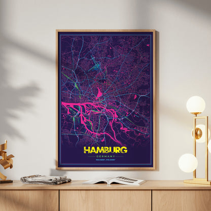 Hamburg Cyberpunk Map Poster