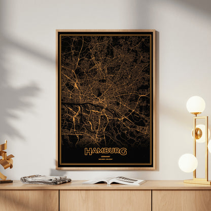 Hamburg Phosphor Map Poster - Amber CRT