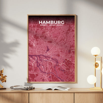 Hamburg Scarlet Map Poster