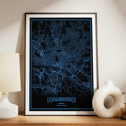 Hamburg Phosphor Map Poster - IBM Blue