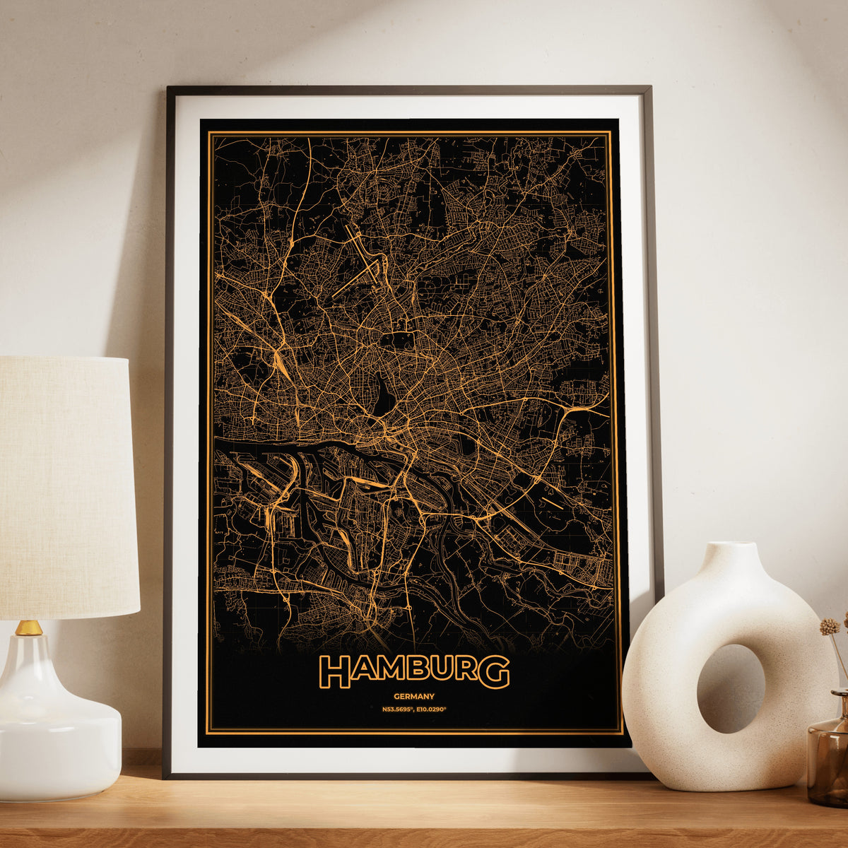 Hamburg Phosphor Map Poster - Amber CRT