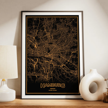 Hamburg Phosphor Map Poster - Amber CRT