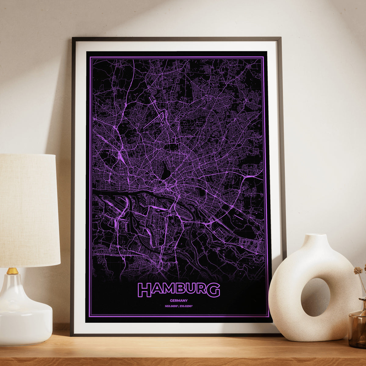 Hamburg Phosphor Map Poster - EGA Violet