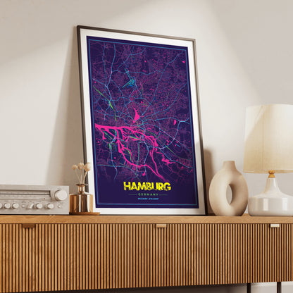 Hamburg Cyberpunk Map Poster