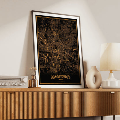 Hamburg Phosphor Map Poster - Amber CRT