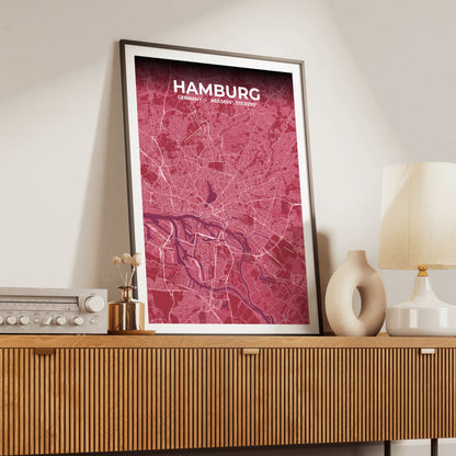 Hamburg Scarlet Map Poster