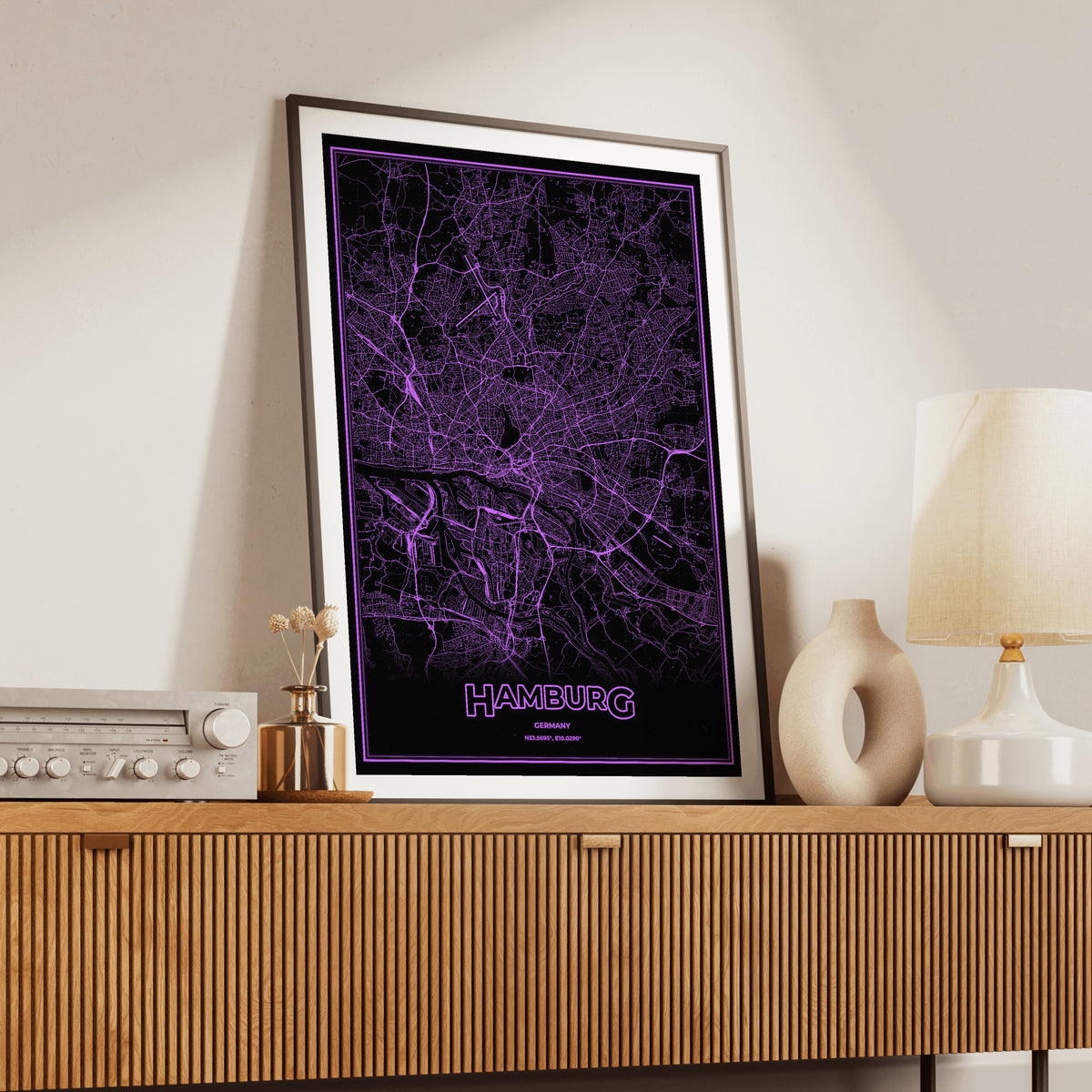 Hamburg Phosphor Map Poster - EGA Violet