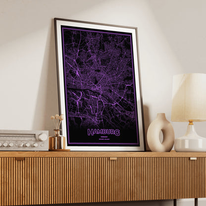 Hamburg Phosphor Map Poster - EGA Violet