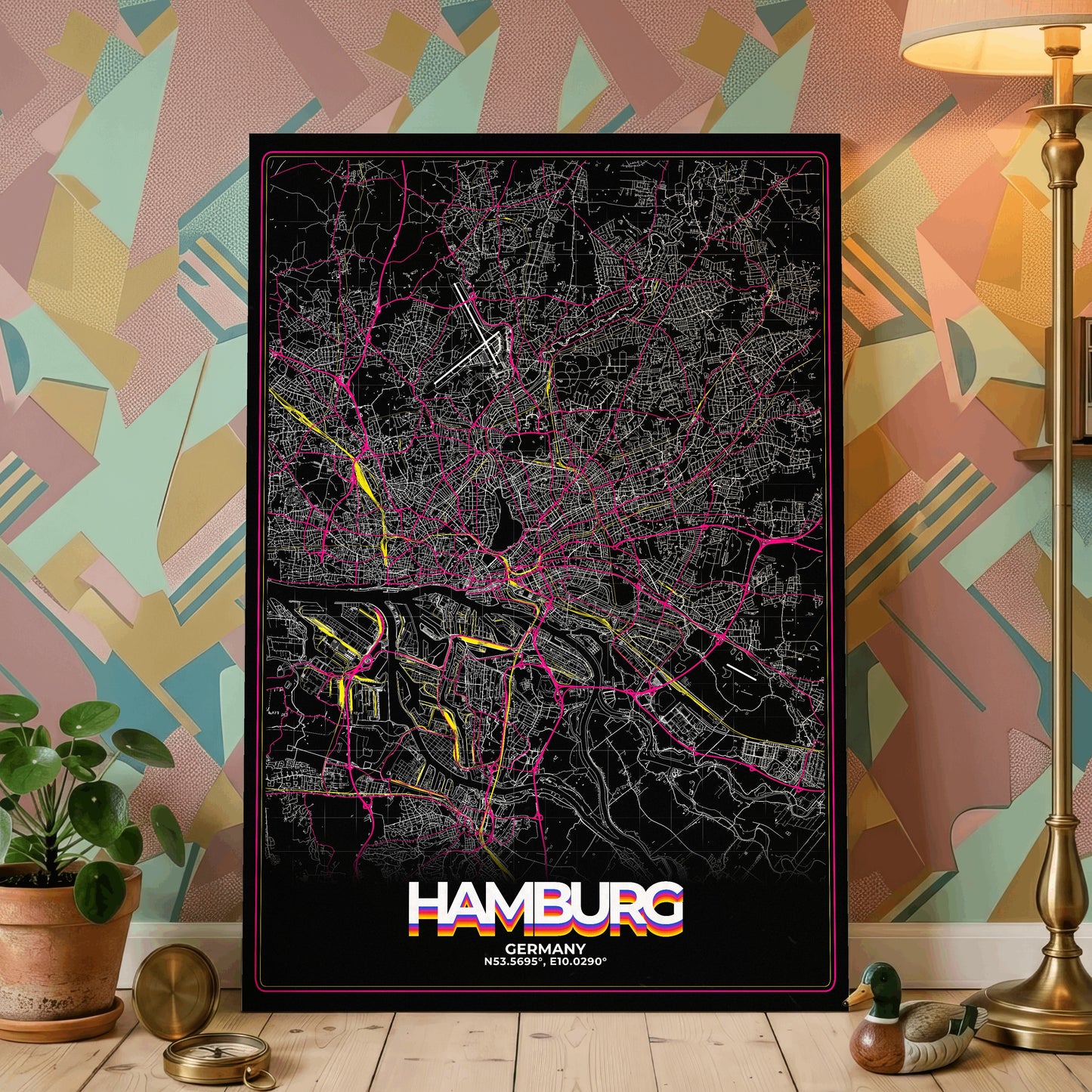 Hamburg Retro Map Poster