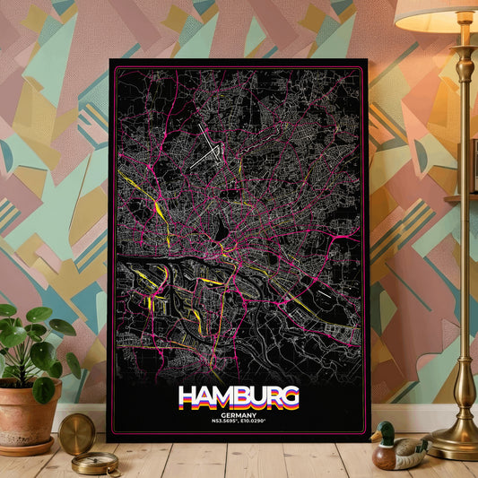 Hamburg Retro Map Poster