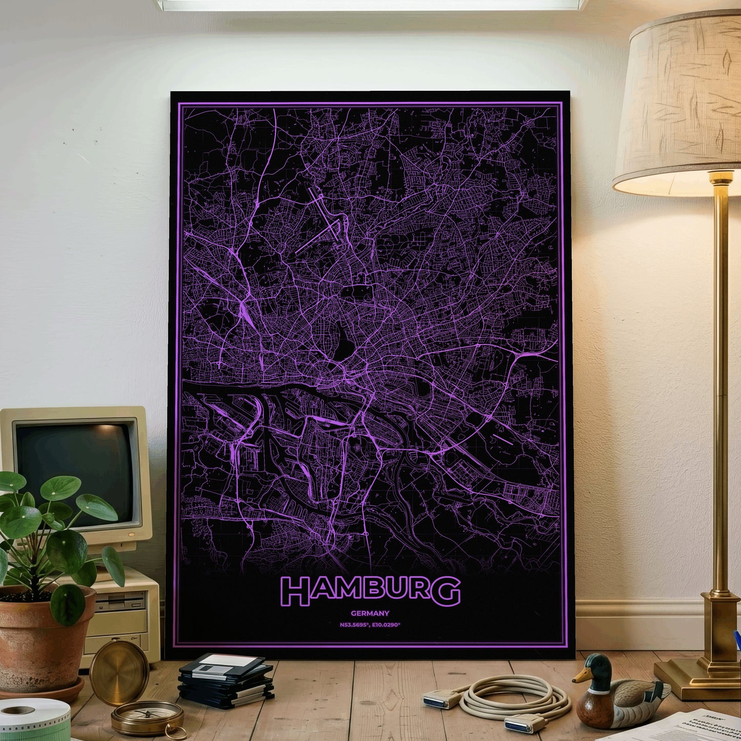 Hamburg Phosphor Map Poster - EGA Violet
