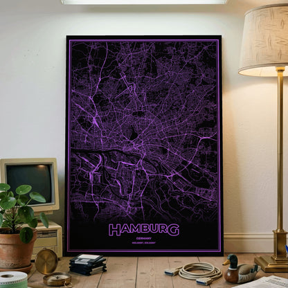 Hamburg Phosphor Map Poster - EGA Violet