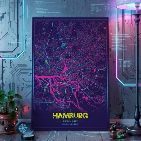 Hamburg Cyberpunk Map Poster
