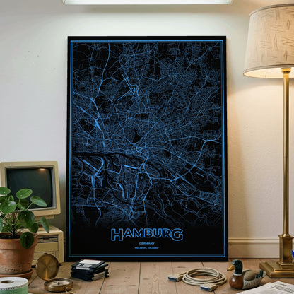 Hamburg Phosphor Map Poster - IBM Blue