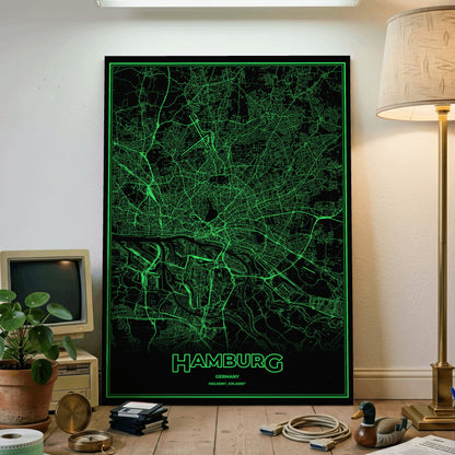 Hamburg Phosphor Map Poster - Phosphor Green