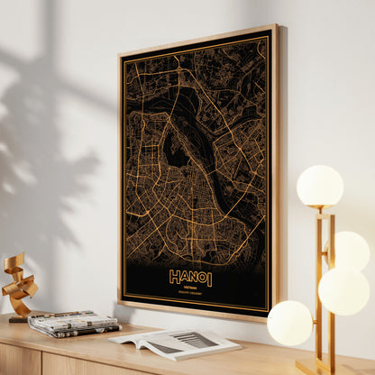 Hanoi Phosphor Map Poster - Amber CRT