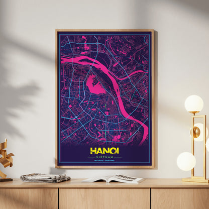Hanoi Cyberpunk Map Poster