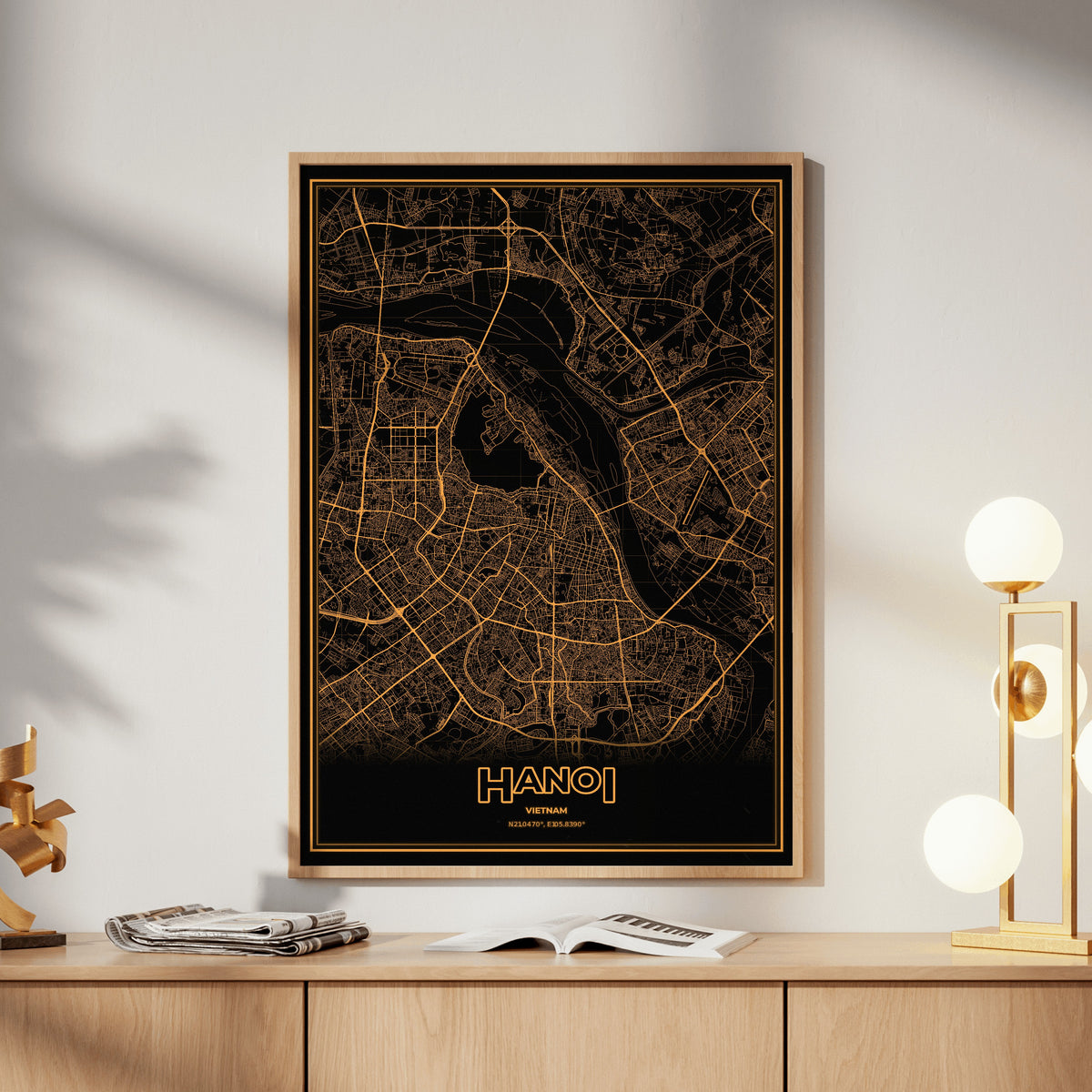 Hanoi Phosphor Map Poster - Amber CRT