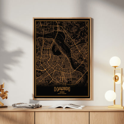 Hanoi Phosphor Map Poster - Amber CRT