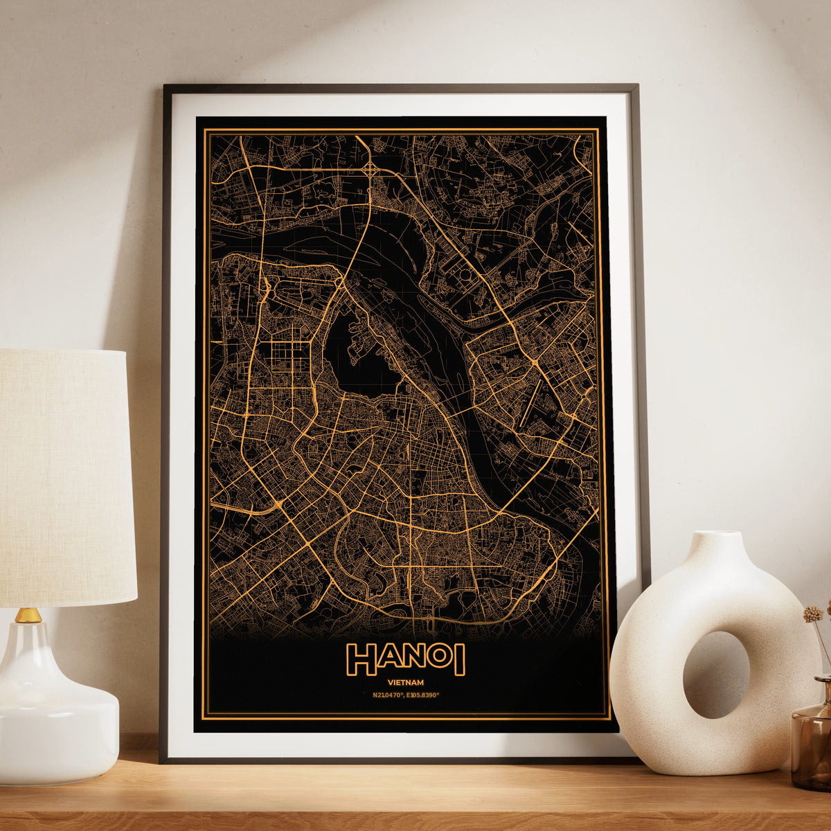 Hanoi Phosphor Map Poster - Amber CRT