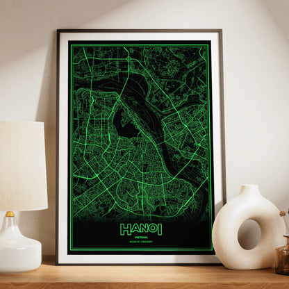 Hanoi Phosphor Map Poster - Phosphor Green