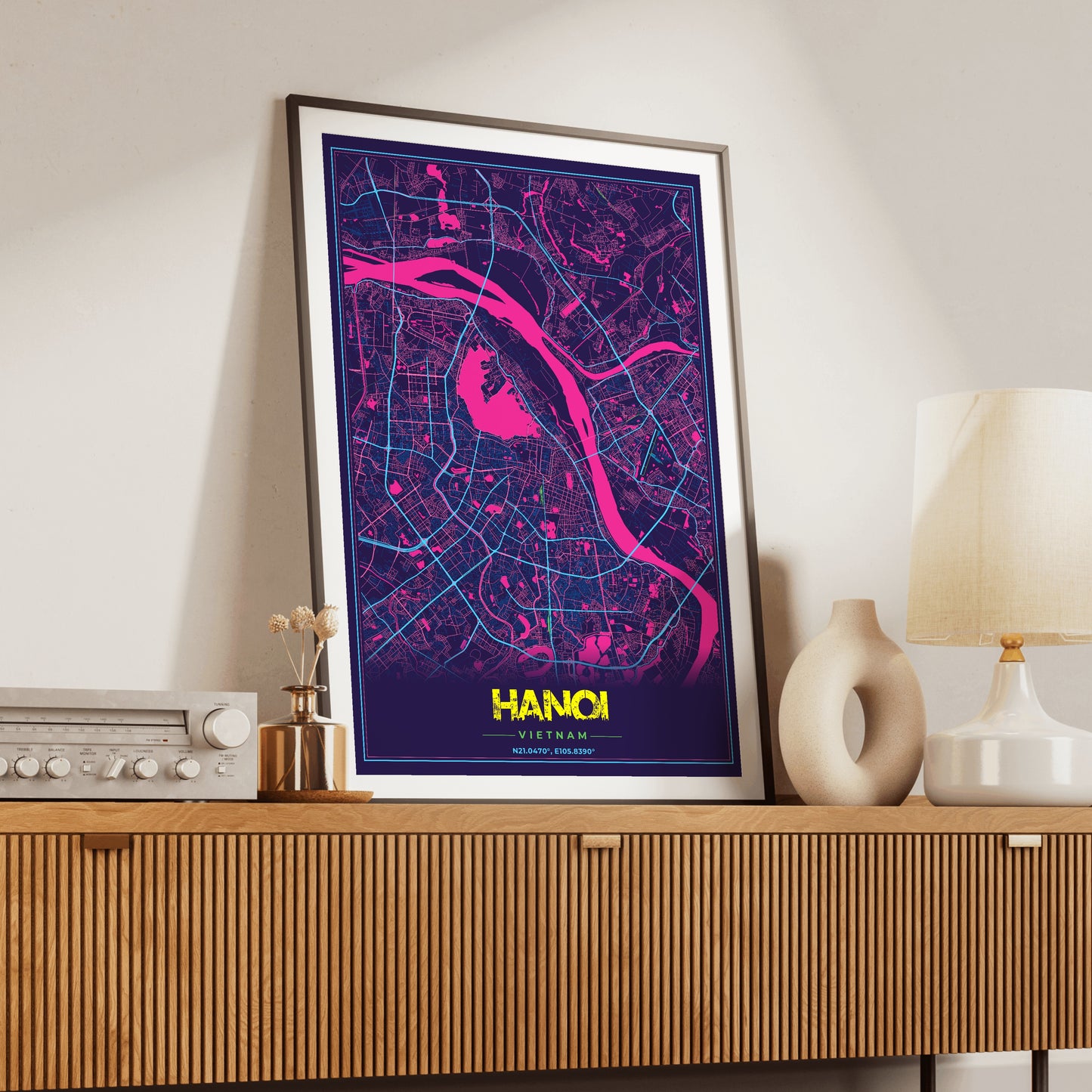 Hanoi Cyberpunk Map Poster