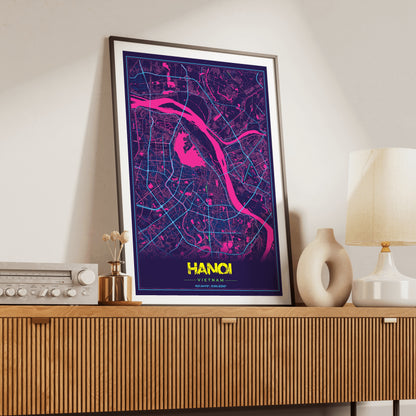 Hanoi Cyberpunk Map Poster