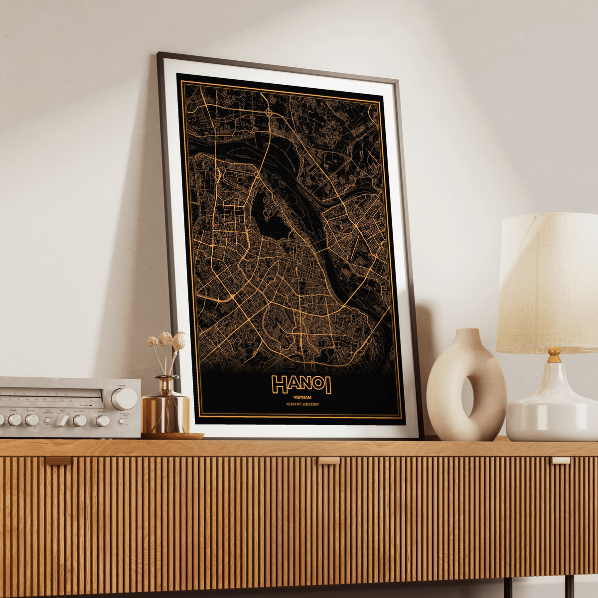 Hanoi Phosphor Map Poster - Amber CRT