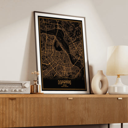 Hanoi Phosphor Map Poster - Amber CRT