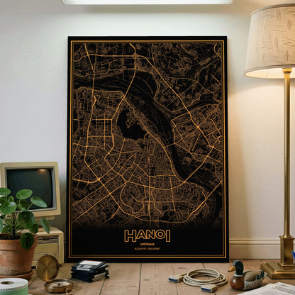 Hanoi Phosphor Map Poster - Amber CRT
