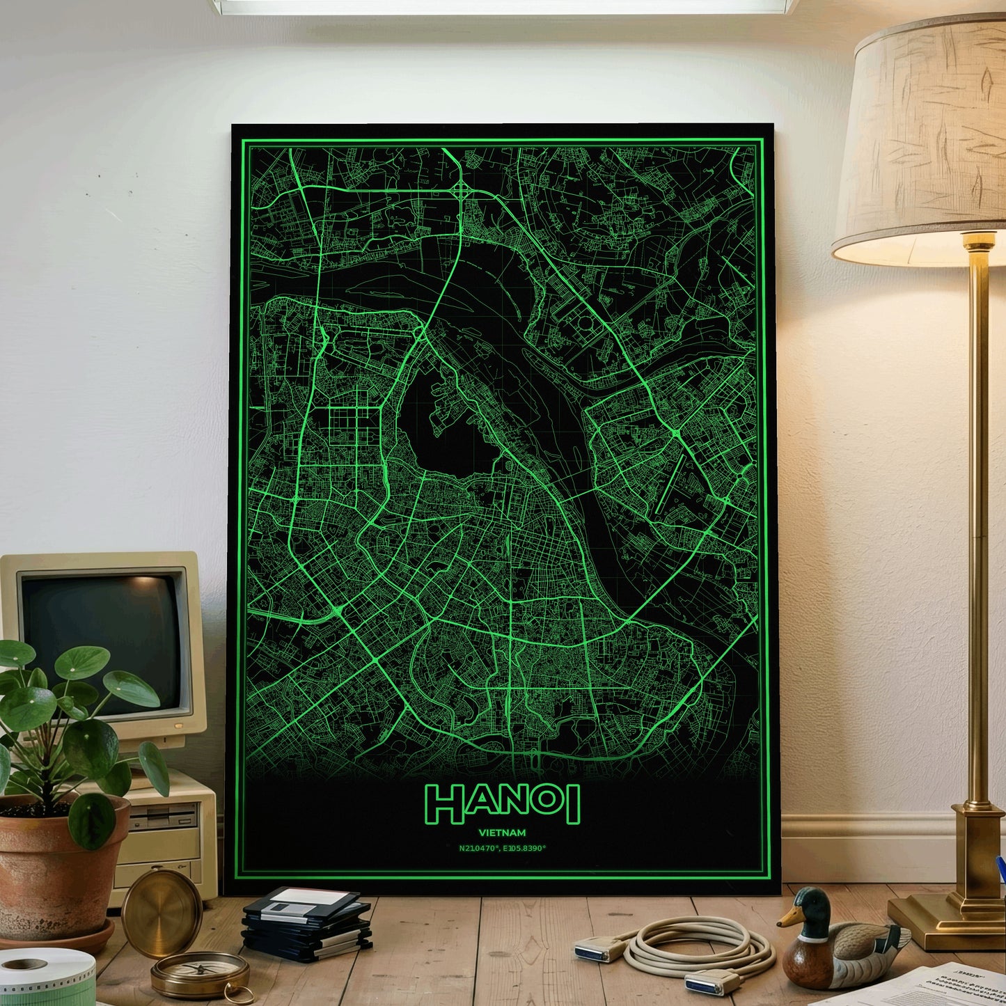 Hanoi Phosphor Map Poster - Phosphor Green