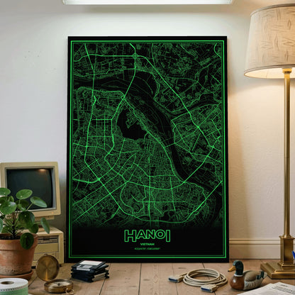 Hanoi Phosphor Map Poster - Phosphor Green