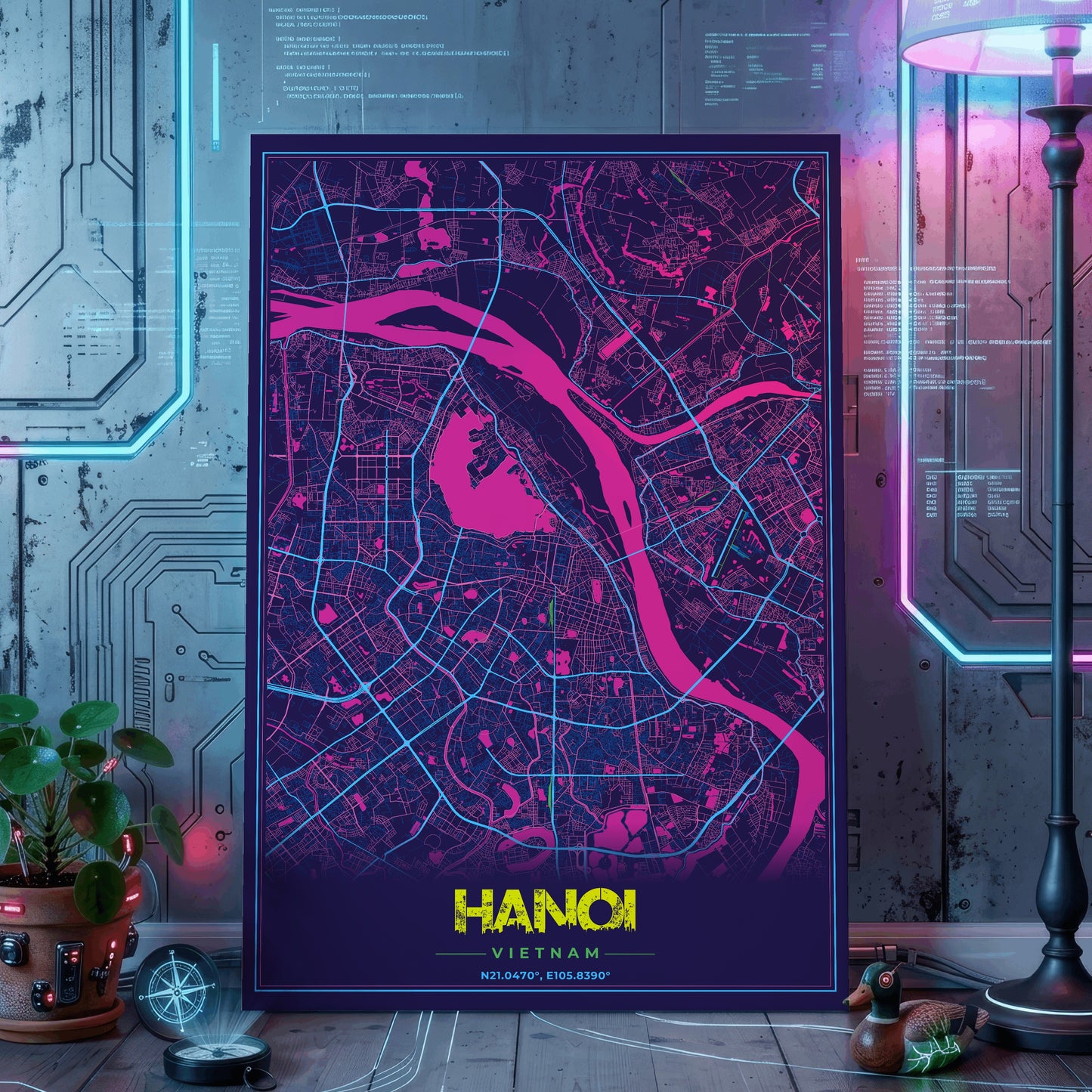 Hanoi Cyberpunk Map Poster