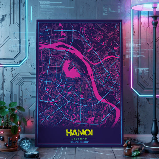 Hanoi Cyberpunk Map Poster