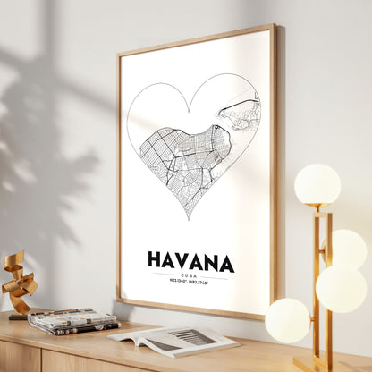 Havana Heart Map Poster