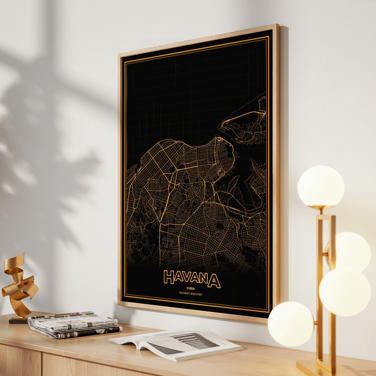Havana Phosphor Map Poster - Amber CRT