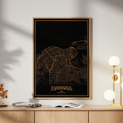 Havana Phosphor Map Poster - Amber CRT