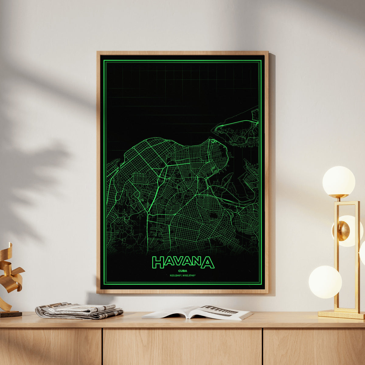 Havana Phosphor Map Poster - Phosphor Green