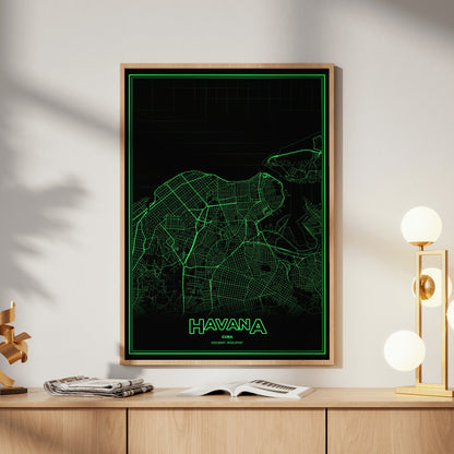 Havana Phosphor Map Poster - Phosphor Green