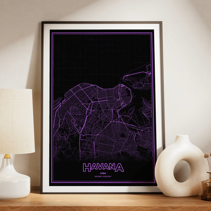 Havana Phosphor Map Poster - EGA Violet