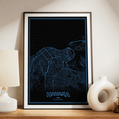 Havana Phosphor Map Poster - IBM Blue