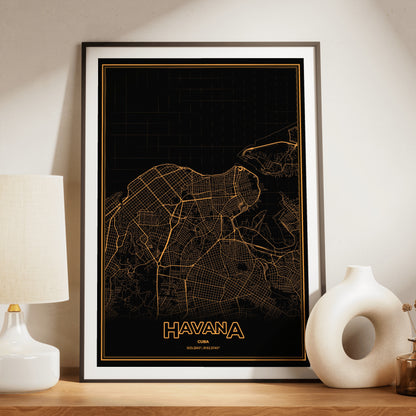 Havana Phosphor Map Poster - Amber CRT