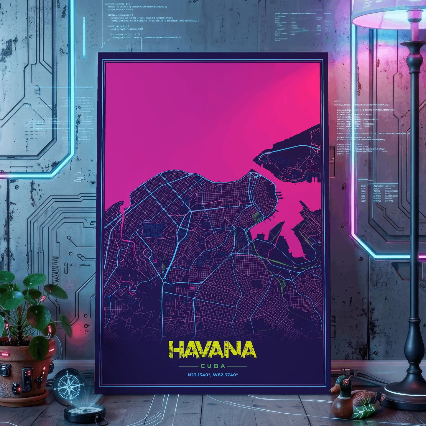 Havana Cyberpunk Map Poster