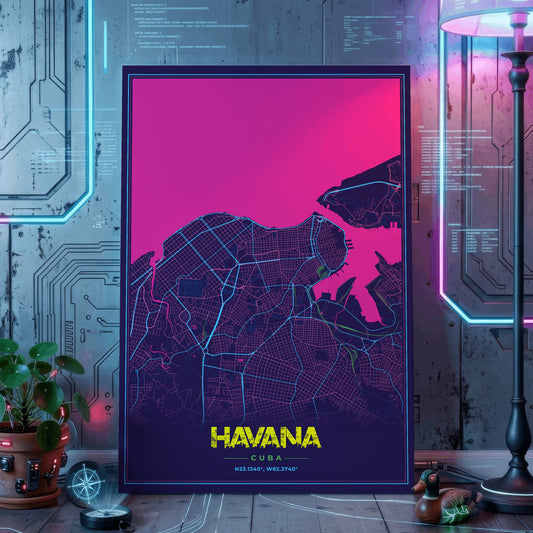 Havana Cyberpunk Map Poster