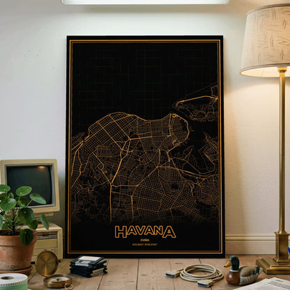 Havana Phosphor Map Poster - Amber CRT