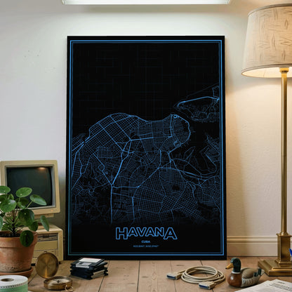 Havana Phosphor Map Poster - IBM Blue