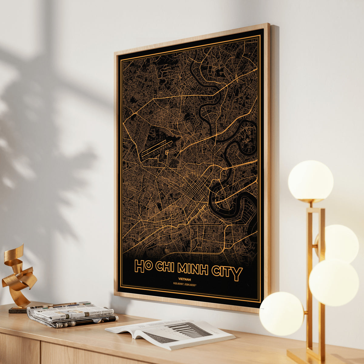 Ho Chi Minh City Phosphor Map Poster - Amber CRT