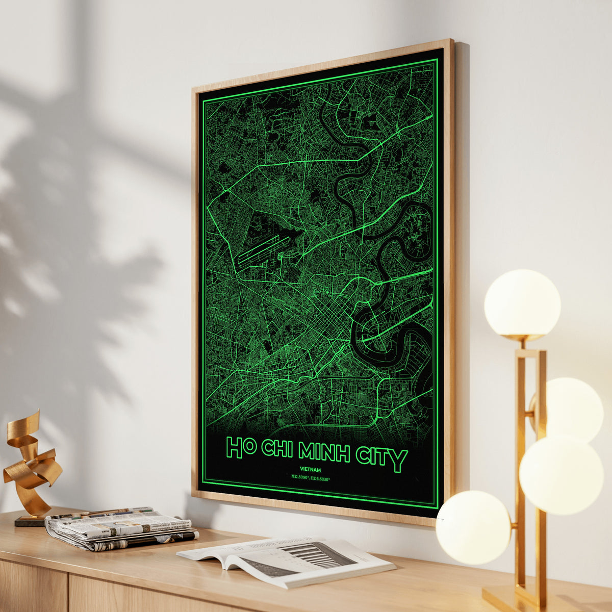 Ho Chi Minh City Phosphor Map Poster - Phosphor Green