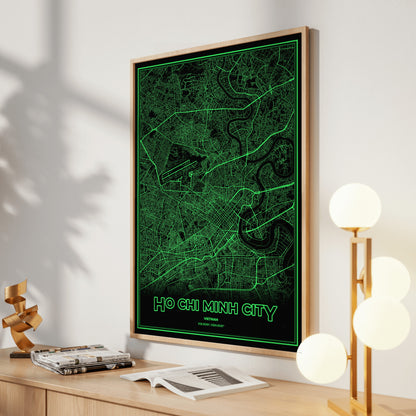 Ho Chi Minh City Phosphor Map Poster - Phosphor Green