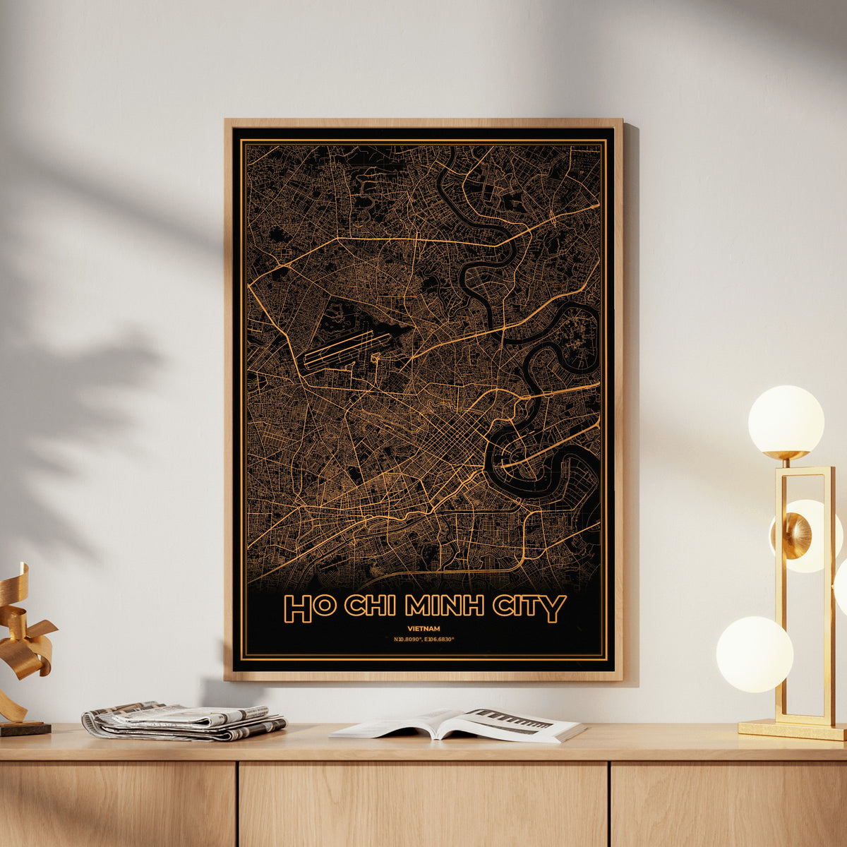 Ho Chi Minh City Phosphor Map Poster - Amber CRT